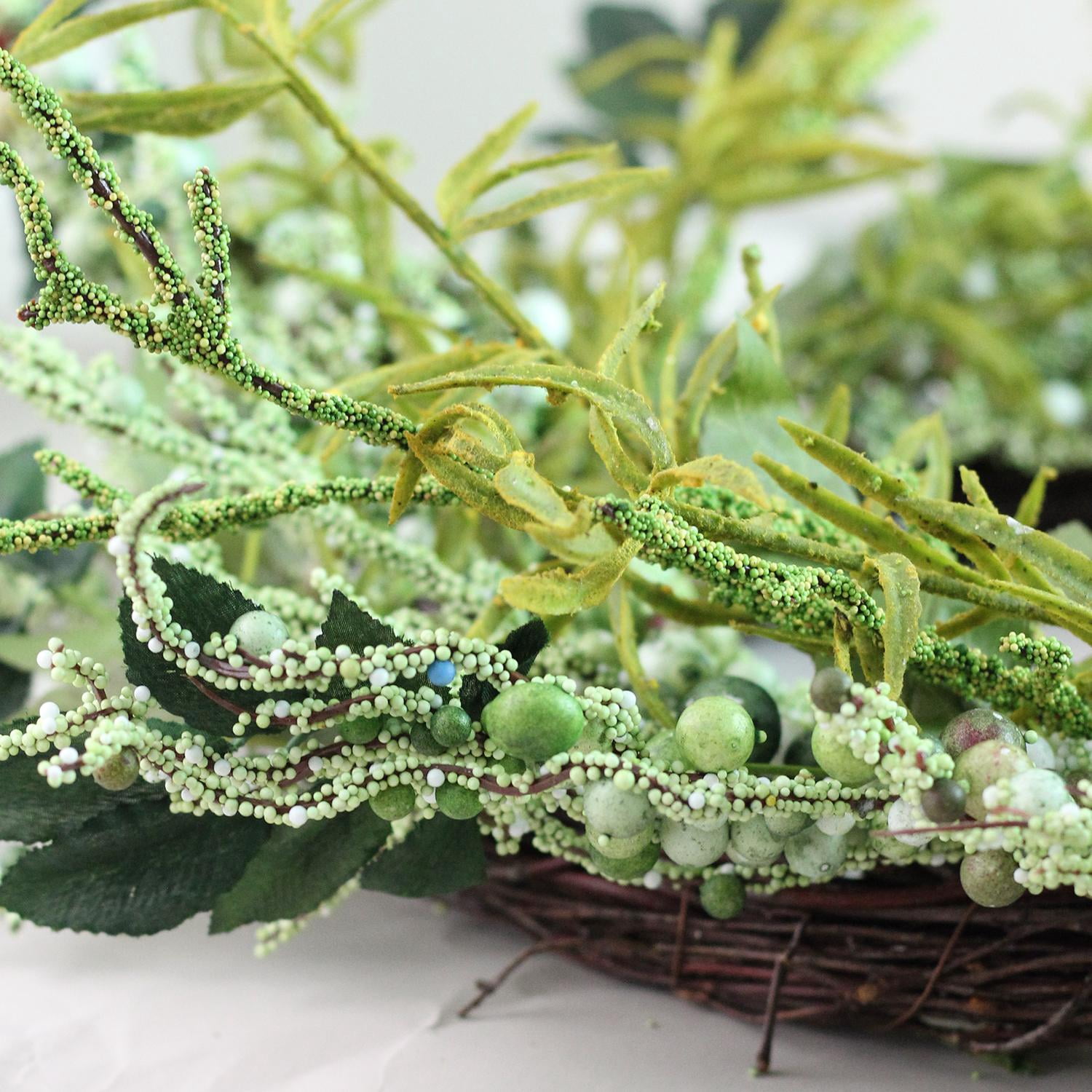 12" Green and Brown Decorative Mixed Berry Artificial Spring Floral Twig Wreath - Unlit