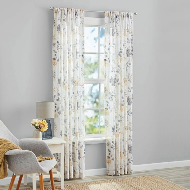 Mainstays Yellow Fl 100 Cotton, Curtains With Sheers On Same Rod