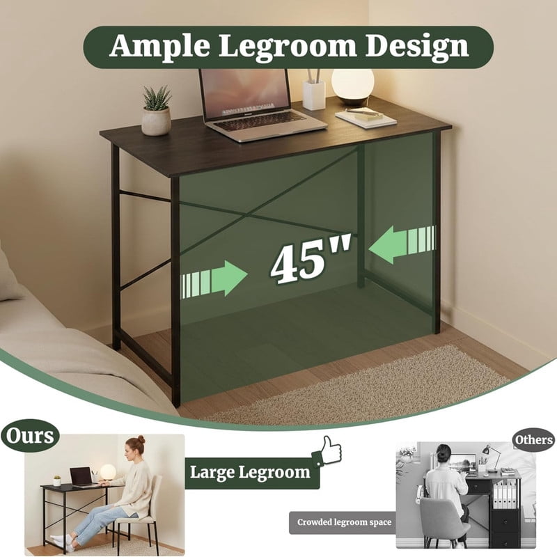 Kelno 47" Computer Desk Home Office Desk Writing Study Table with Sturdy Metal Frame, Black