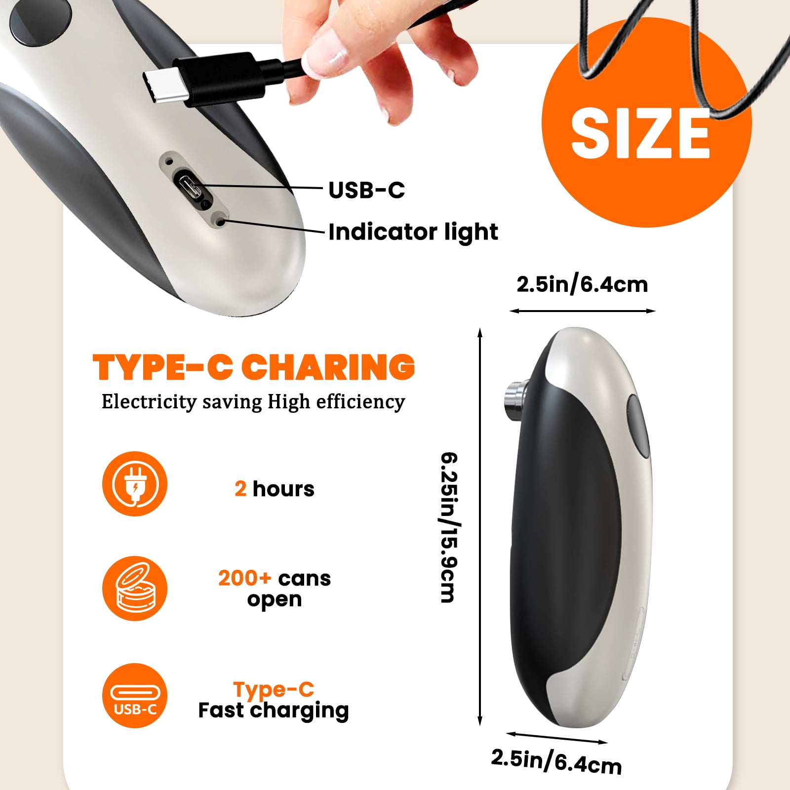 Rechargeable Electric Can Opener - Smooth Edge, One-Touch Automatic Can Opener for Seniors & Arthritis, Type-C Fast Charge, Compact Portable Can Openers, Portable Kitchen Gadgets Fits Most Can Sizes
