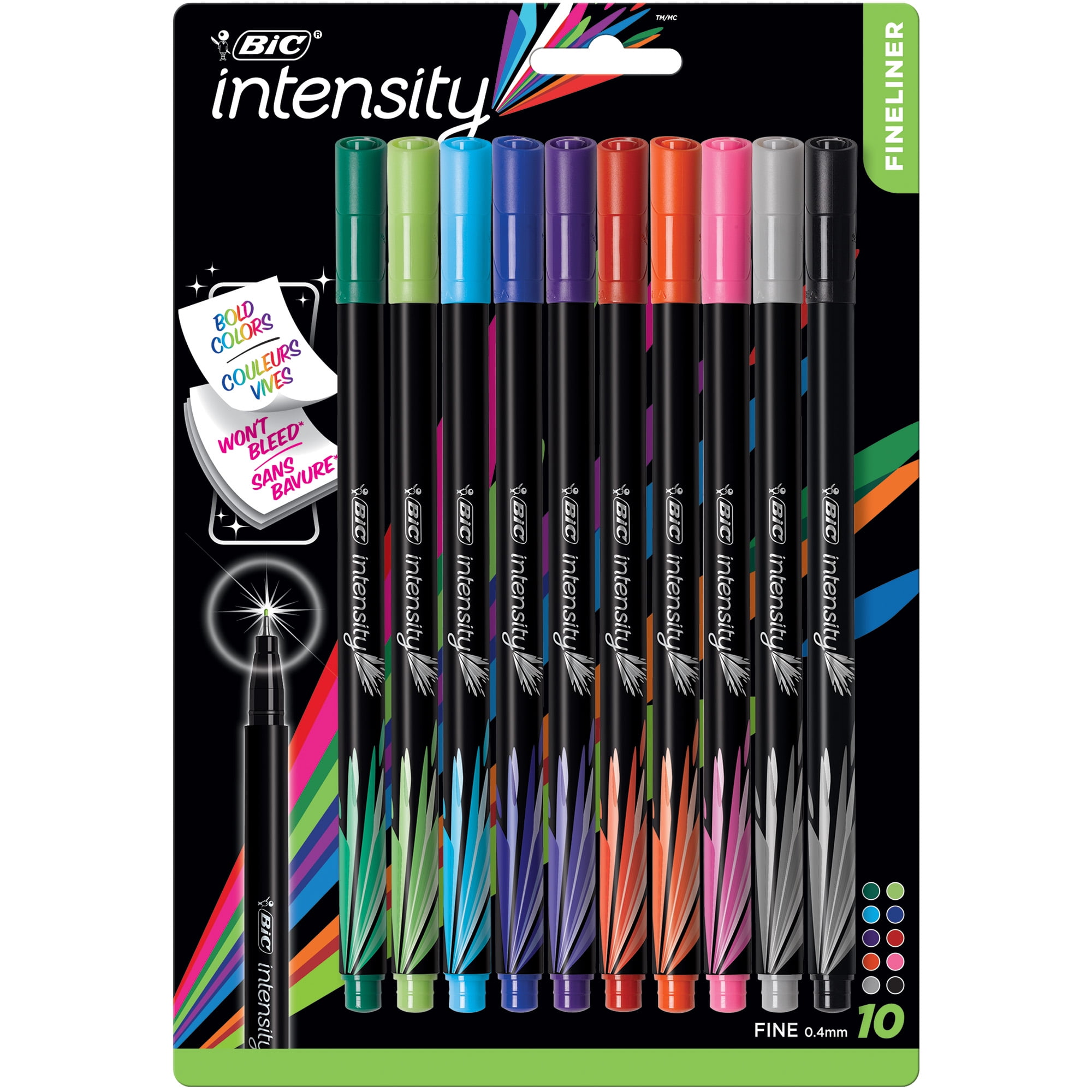 Fine Felt Pen 10-Count Assorted Ink Colors Plastic 0.8mm 