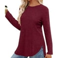 thumbnail image 4 of Long Sleeve Shirts For Women Crewneck Solid Color Pullover Tops Casual Loose Spring Fashion Sweatshirts, 4 of 6