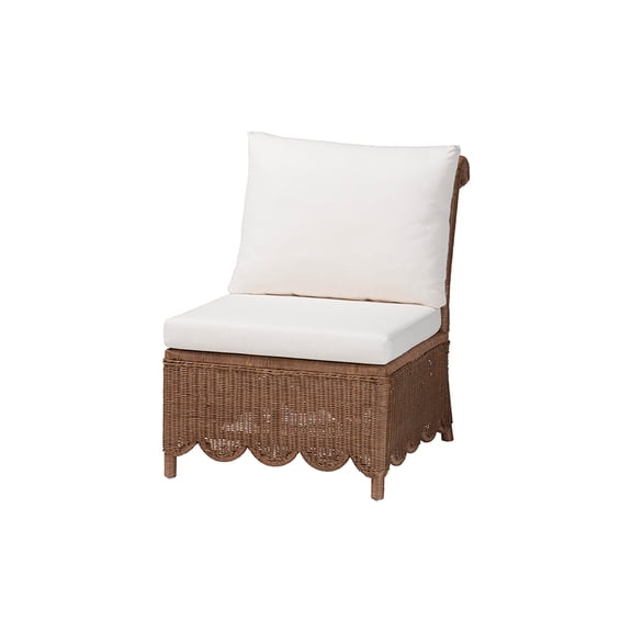 bali & pari Detta Natural Rattan Accent Chair - Handwoven Wicker Lounge Chair with Rolled Back and Scalloped Skirt Base, Boho Coastal Style for Sunroom or Sitting Area