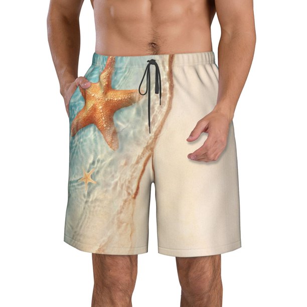 Balery Starfish On The Sand Beach Traje de Baño Estilo Hawaiano para Hombre, Shorts de Secado Rápido con Bolsillos-3X-Large