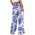 thumbnail image 5 of Roncen Women's Printed Wide-Leg Pants - Casual Comfort Elastic Waist with Drawstring, Cargo Split Hem & Pockets, 5 of 9