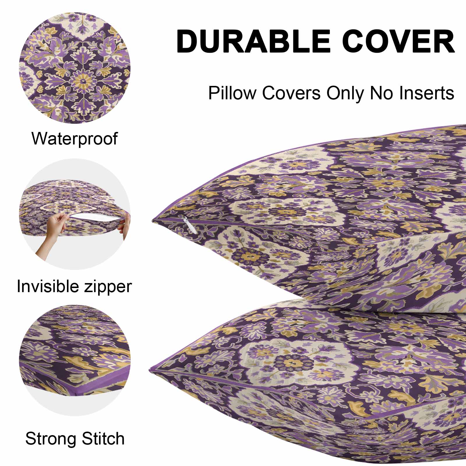 Outdoor Waterproof Throw Pillow Covers Set of 2 Purple Yellow Boho Flower Decorative Pillowcases Outdoor Pillows Cushion Case 16x16 Inch Bohemian Tribe Style Patio Pillows for Couch Sofa Bed Garden