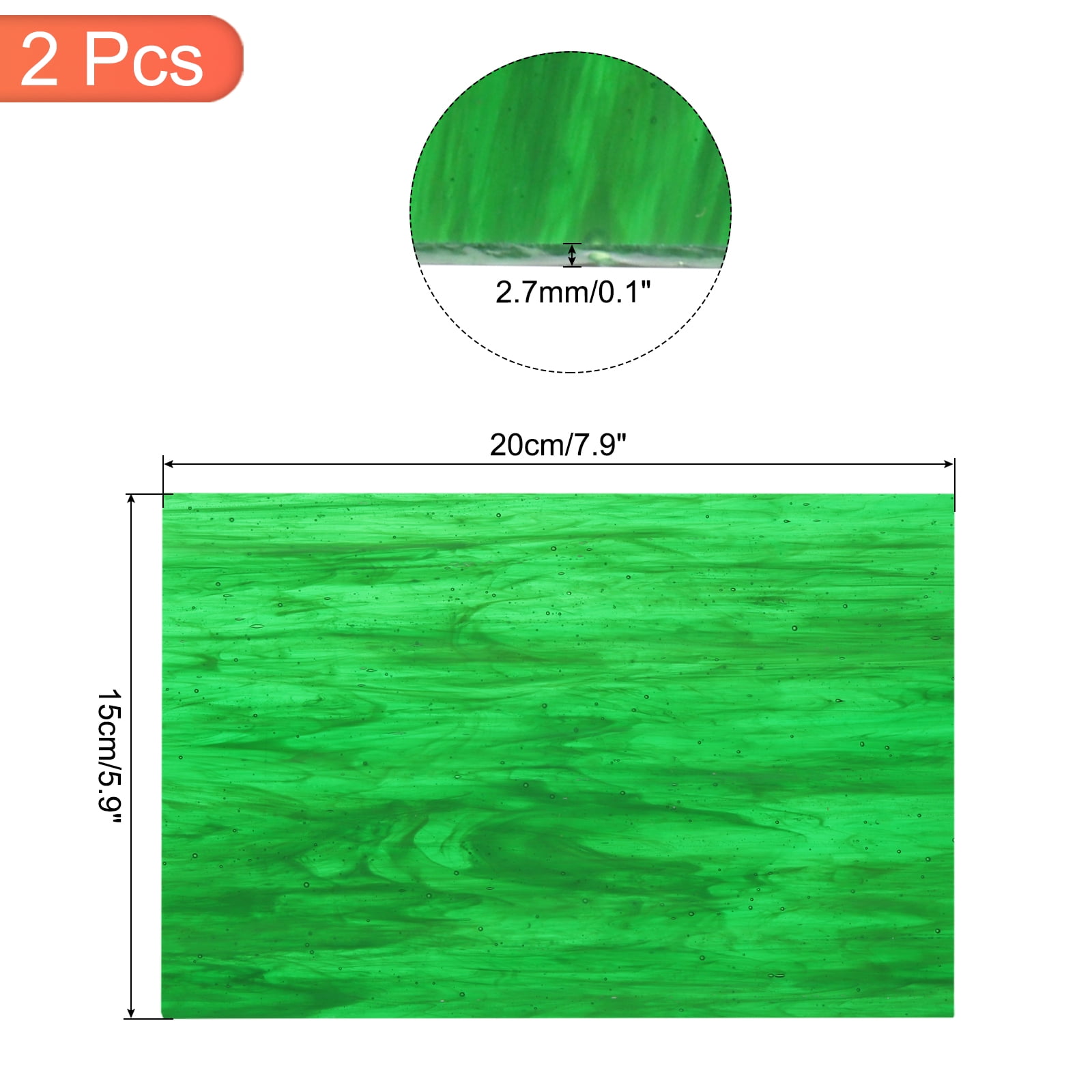 Uxcell 2Pcs Stained Glass Sheet Mosaic Tile Stained Glass Sheets for Crafts DIY Art Project Dark Green