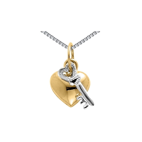 Heart and Key Pendant Necklace in 14K Yellow & White Gold with Chain for Women