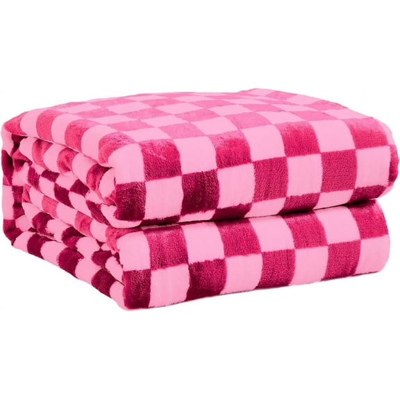 Checkered Flannel Fleece Throw Blanket Soft Cozy Checkerboard Grid Print Chessboard Gingham Pattern Blankets for Bed Couch Sofa, 50"x60", Hot Pink