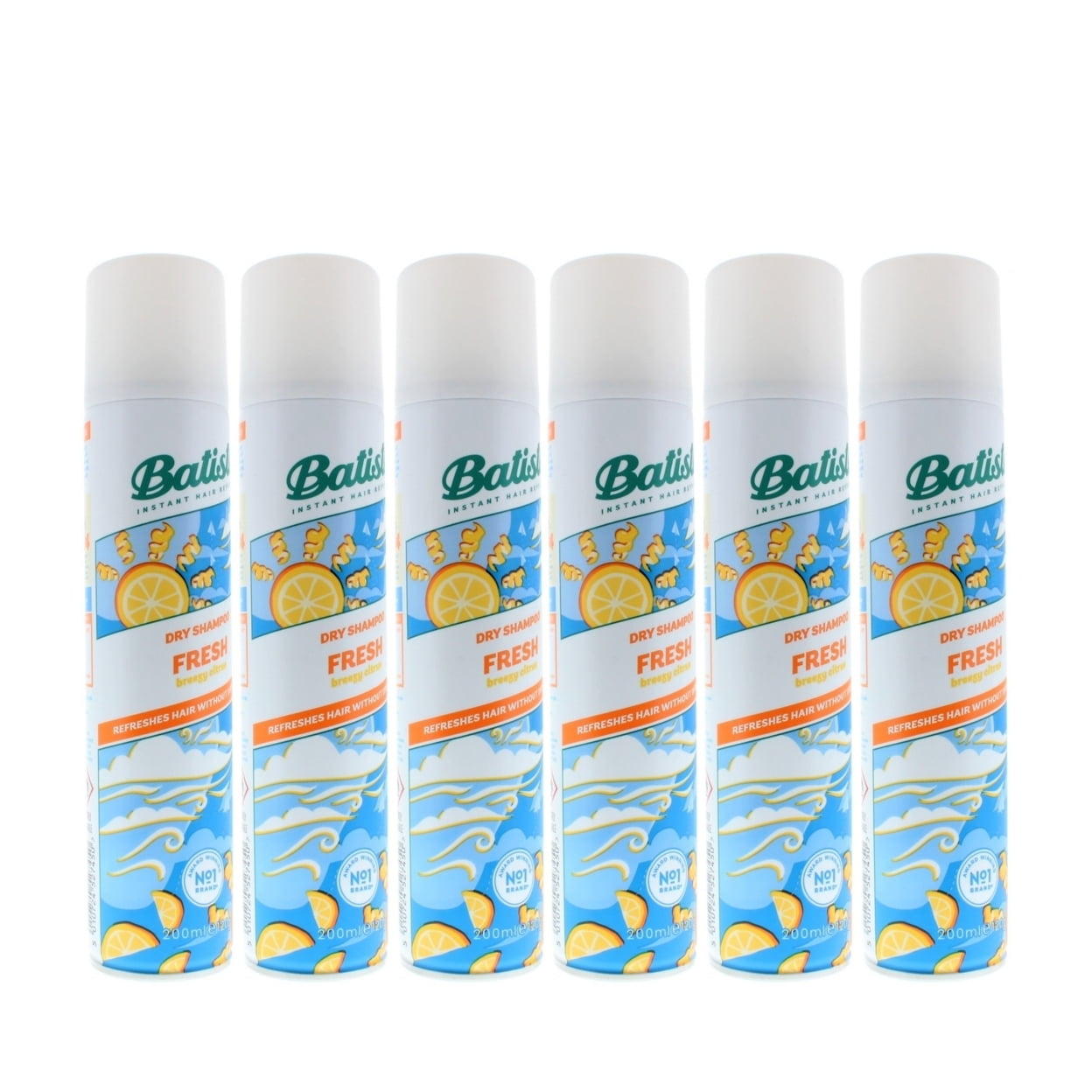 Batiste Dry Shampoo Fresh Breezy Citrus 200ml 6 Pack Instant Hair Refresh