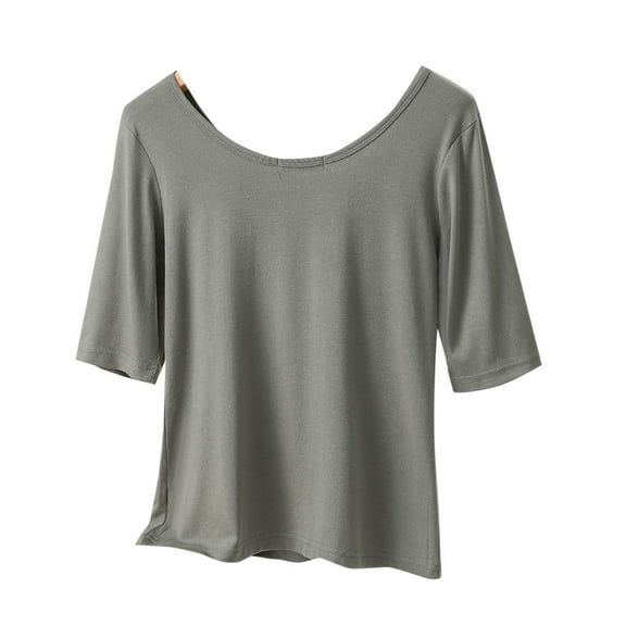 HomeGardon Women Shirts Tops for Women Fashion Women's Summer Casual Solid Color Loose 1/2 Sleeve Round-Neck Top,XL-XXL
