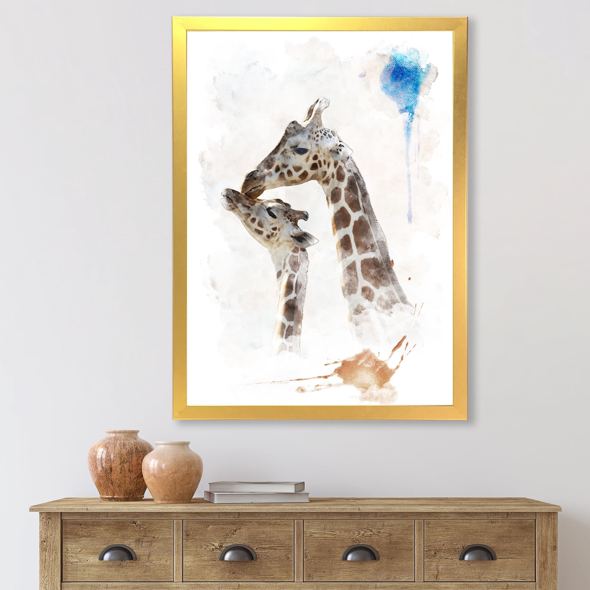 Designart 'Portrait of A Child and Giraffe' Farmhouse Framed Art Print
