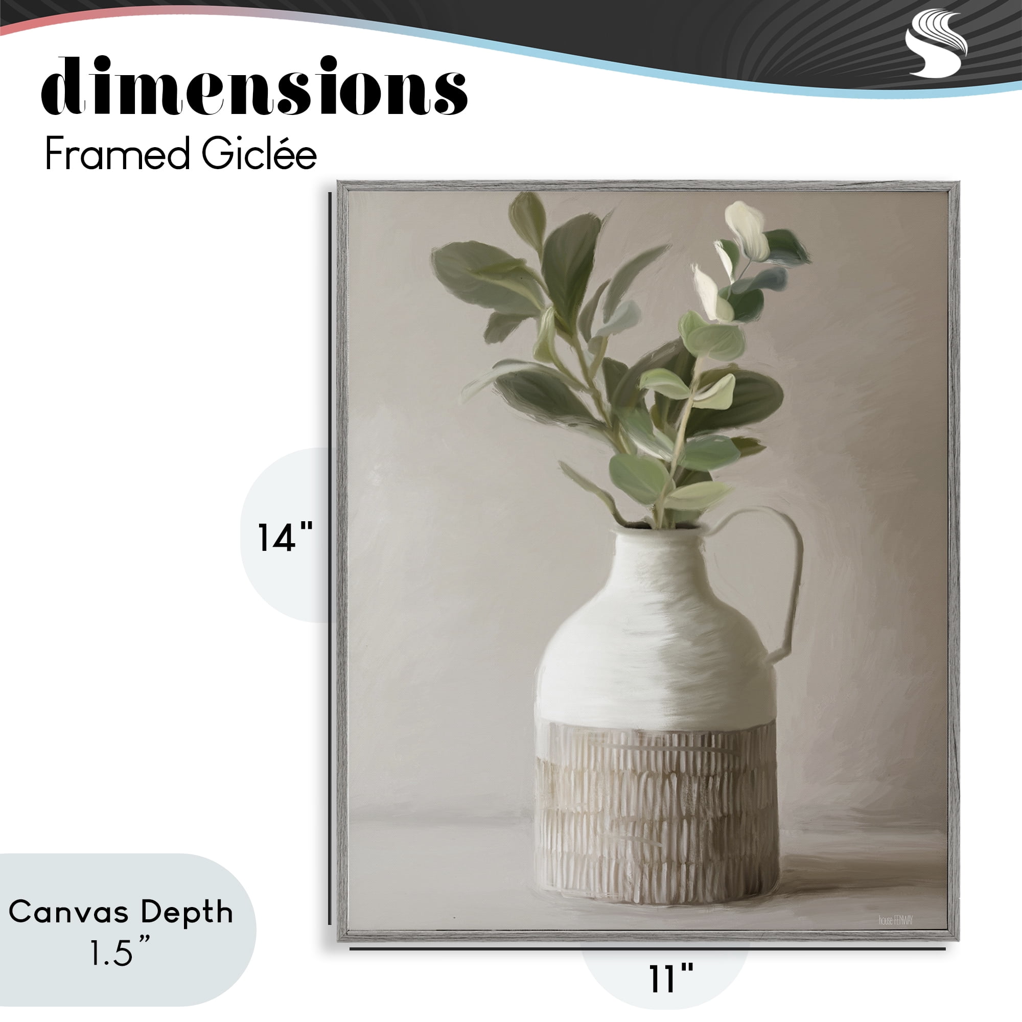 Stupell Industries Eucalyptus In Vase Gray Framed Giclee Art, design by House Fenway