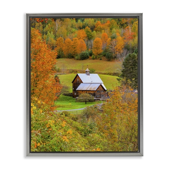 Stupell Industries Farmhouse Autumn Farmhouse Cabin Gray Floating Frame Canvas Art, 25 x 31, by Dan Sproul