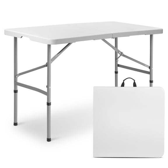 MoNiBloom 4 Ft Plastic Foldable Table, Indoor Outdoor Desk with Carrying Handle and Height Adjustable, White