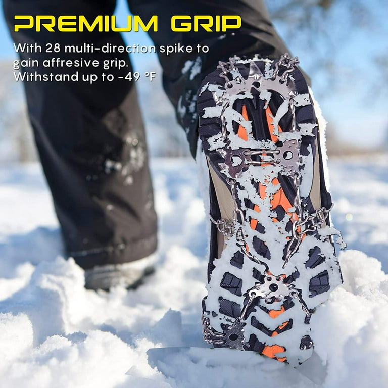 Upgraded 28 Spikes Crampons Ice Cleats for Shoes and Boots, Anti Slip  Microspikes for Snow Grips, Men Women Kids Snow Shoes Stainless Steel Track