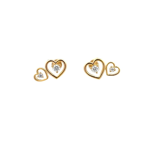 ARAIYA FINE JEWELRY 10K Yellow Gold Round-Shape Diamond Heart Stud Earrings (1/3 Cttw, I-J Color, I2-I3 Clarity)