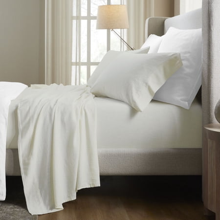 Superior Chloe 100% Cotton Percale Linen Texture Bed Sheet Set, Queen, Ivory