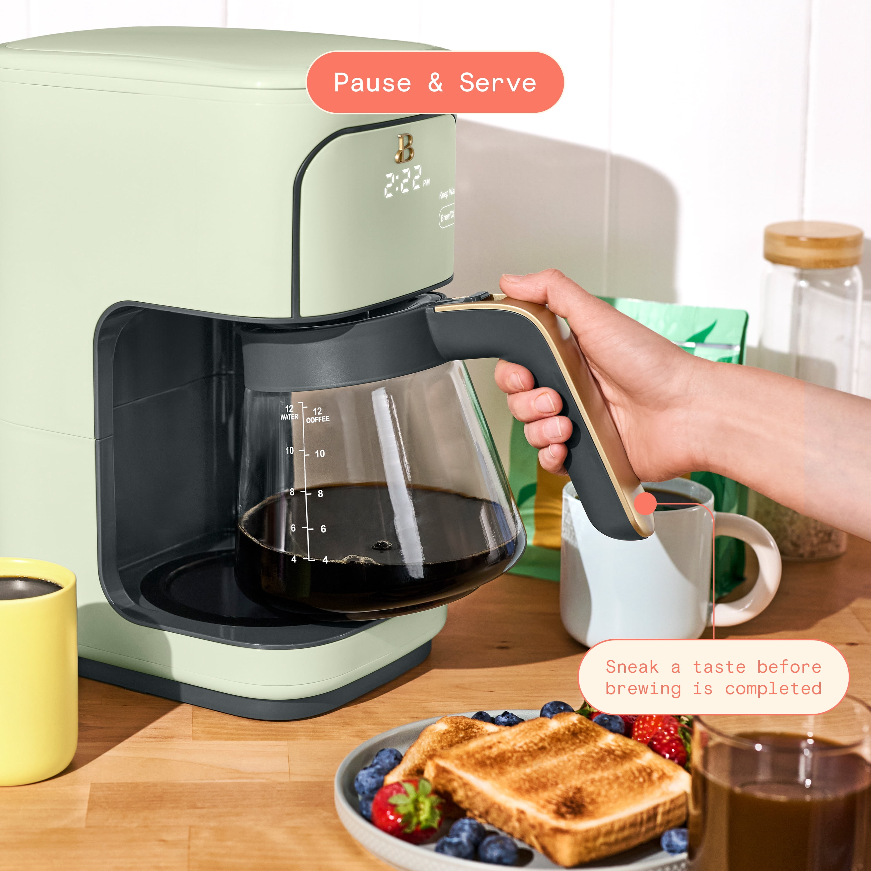 Beautiful 12 Cup Programmable Coffee Maker, Sage Green by Drew Barrymore