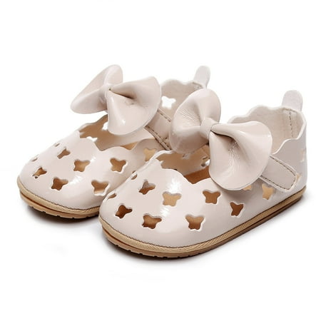 

Toddler Kids Baby Girls Solid Color Cute First Walk Bow Hook&Loop Casual Shoes Beige 11