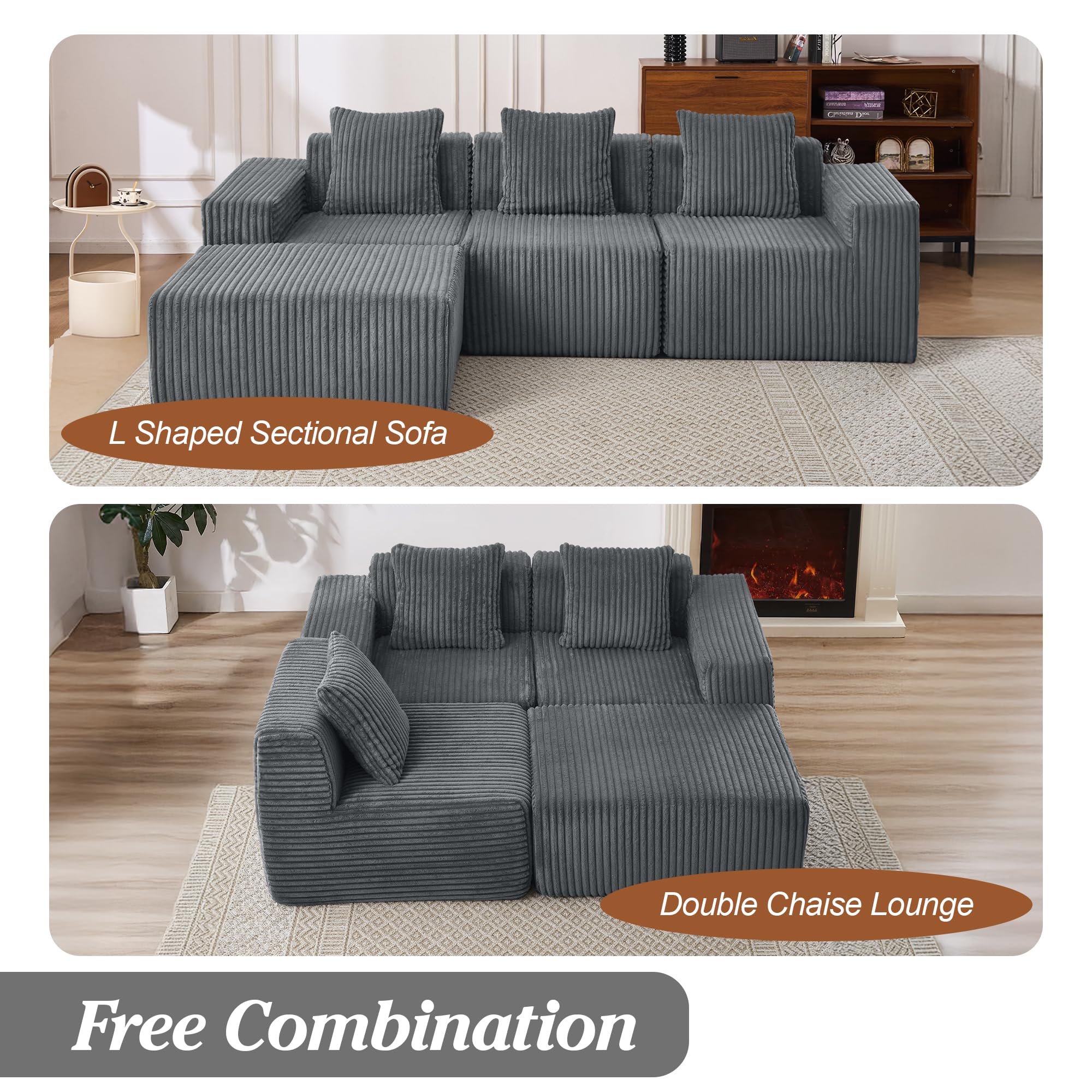 Upholstered Cloud Couch, Modern Minimalist Corduroy Couches for Living Room, Foam-Filled Compressed Sofa,No Assembly Required