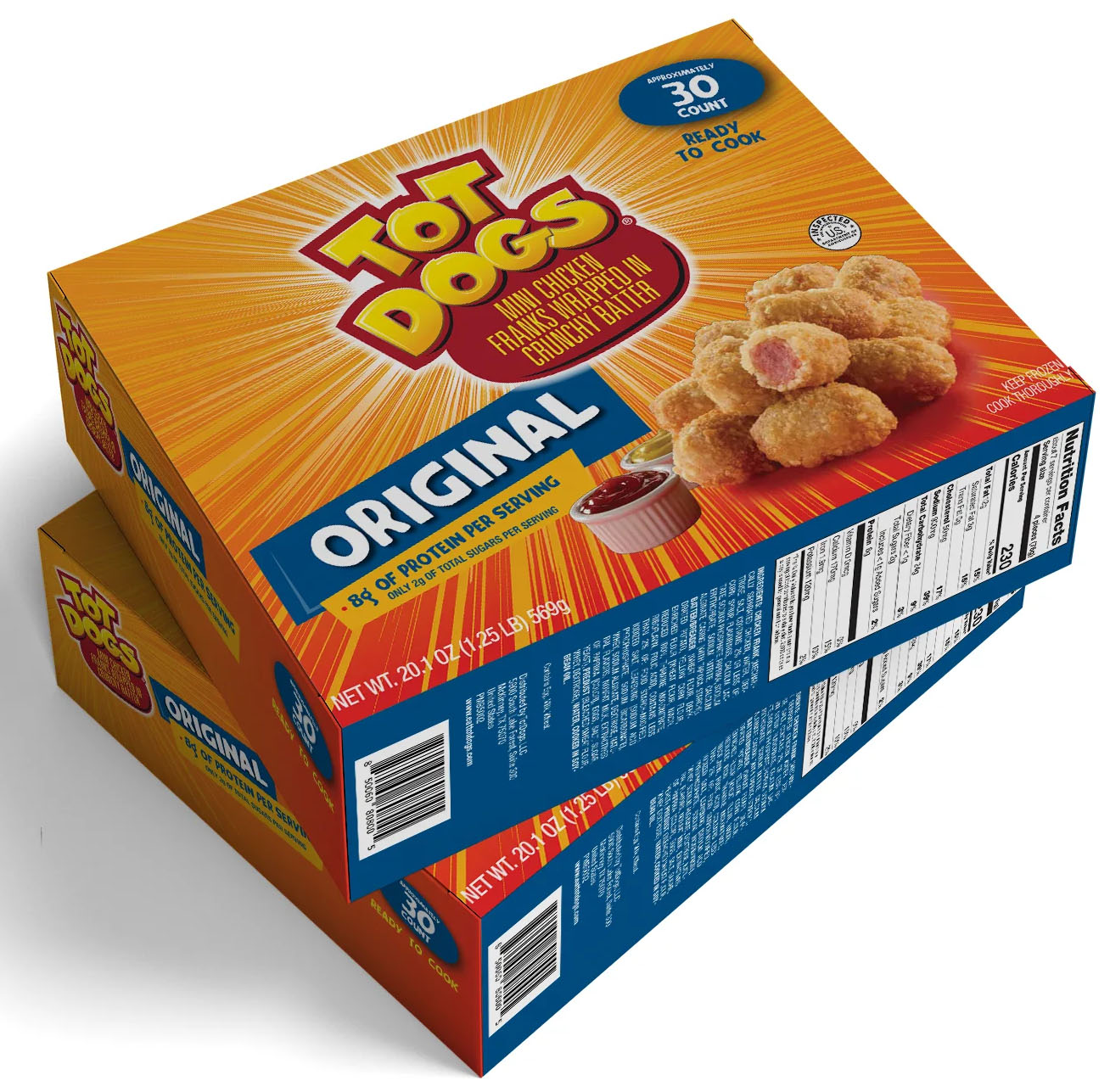 TOTDOGS Original Frozen Chicken Hotdog Fritter Bites, 20.1 oz, 30 Count