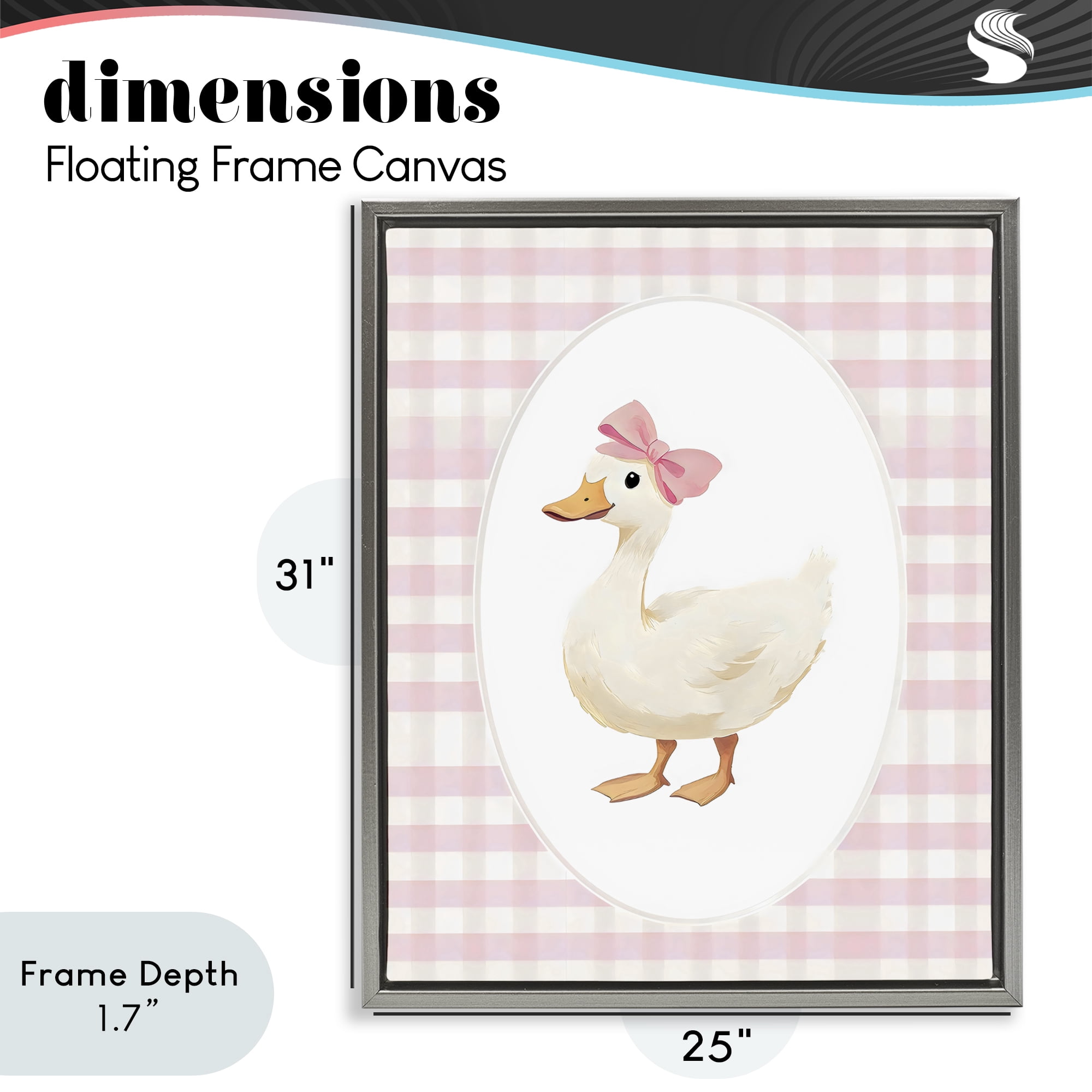 Stupell Industries Pink Gingham Duckling Gray Framed Floater Canvas Wall Art, design by Arlington Prints