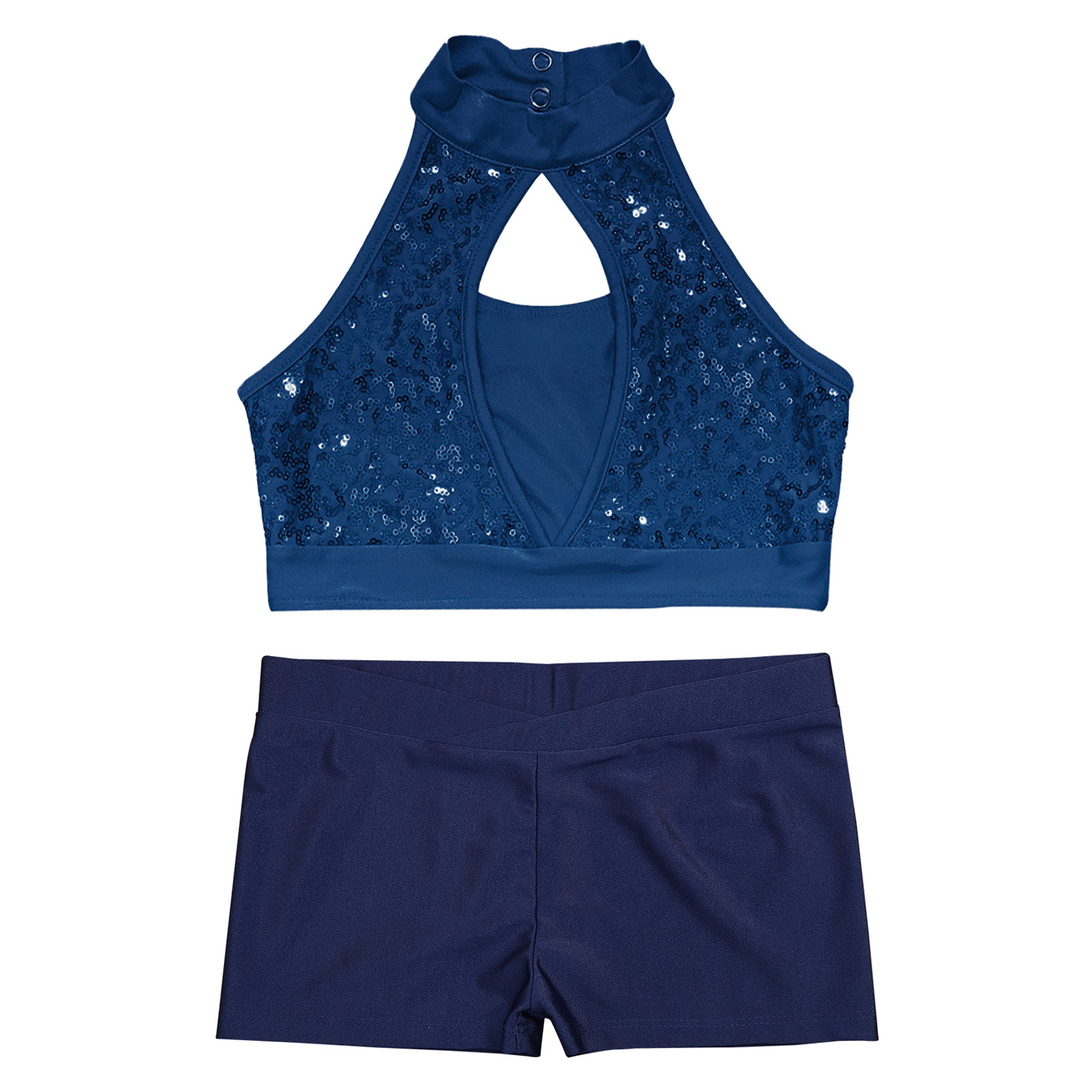 YONGHS Girls Jazz Hip Hop Dance Performance Outfit Sequins Tank