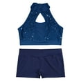 thumbnail image 3 of Alvivi Kids Girls Sparkle Dance Performance Outfits Sleeveless Sports Crop Top with Booty Shorts Navy Blue 12, 3 of 5