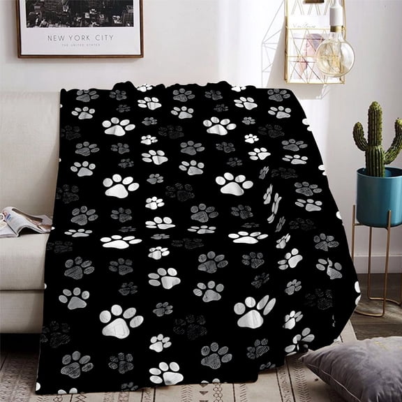 Cozy Puppy Paw Print Flannel Throw Blanket Soft Lightweight & Versatile for All Seasons Perfect for Naps Office Camping & Travel Ideal Gift