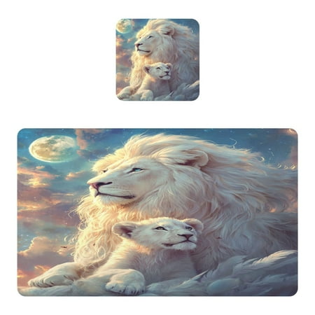 

Wobogo White Maned Lions Placemats Coasters Set of 1 Heat-resistant Non-slip Easy to Clean Square Dinner Plate Mat