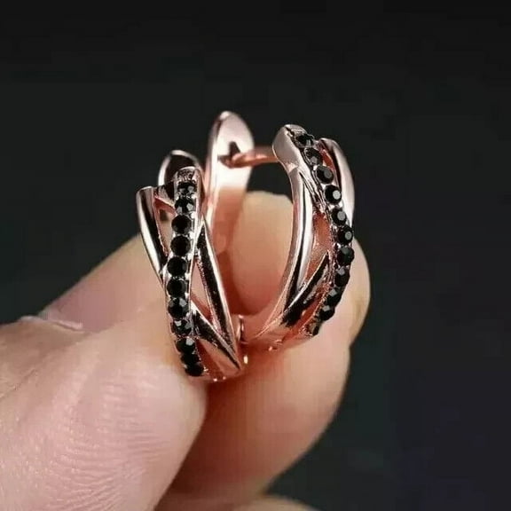 1.50Ct Round Cut Lab-Created Black Diamond Women Hoop Earings 14k Rose Gold Plated 925 Silver