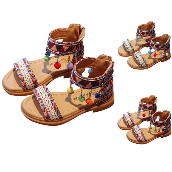 Bixock Toddler Girls Sandals Kids Shoes Girls High Top Ethnic Style Zipper Sandals Soft Sole Open Toe Casual Summer Shoes for Little Kids 1-8Years