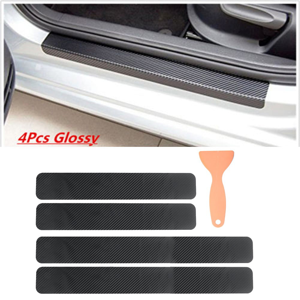 4 Pcs Car Accessories 3D Carbon Fiber Door Sill Scuff Protector Stickers Black