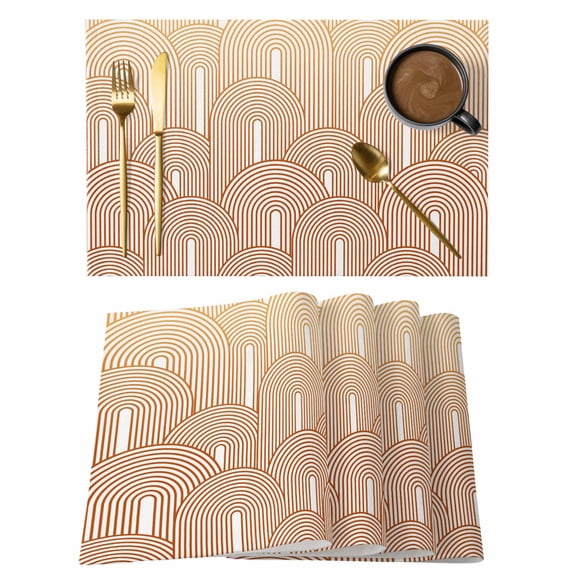 Orange Ombre Placemats Set of 8, Farmhouse Stripes Modern Abstract Art Placemats for Dining Table, Place Mats for Kitchen Tabletop, Waterproof Wipeable Dining Table Mats Set