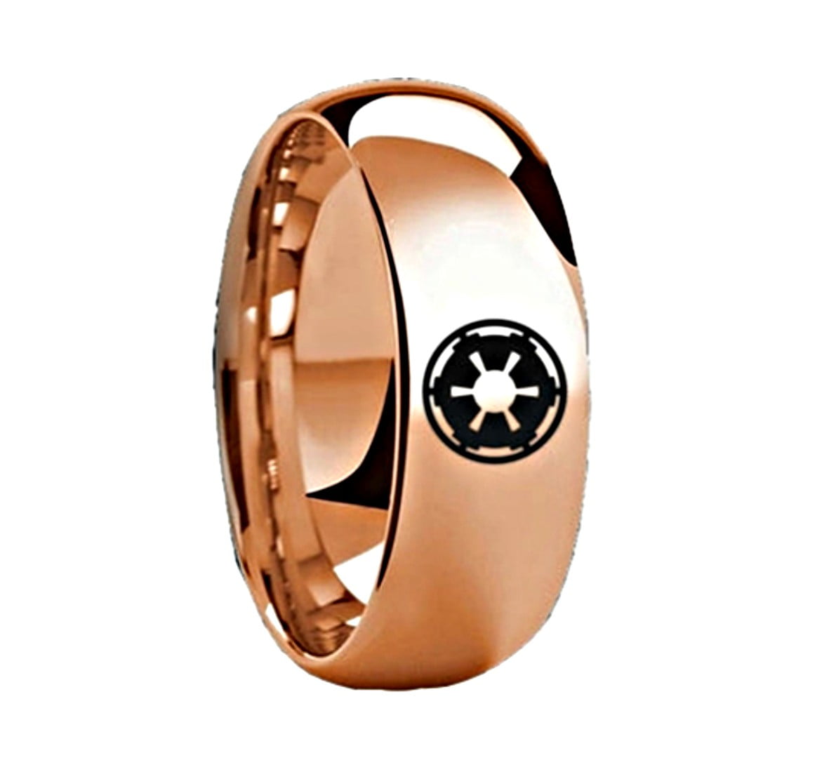 Thorsten Star Wars Sith Imperial Symbol Design Ring Polished Rose Gold Plated Tungsten Domed Style Wedding Band 8mm Wide from Roy Rose Jewelry