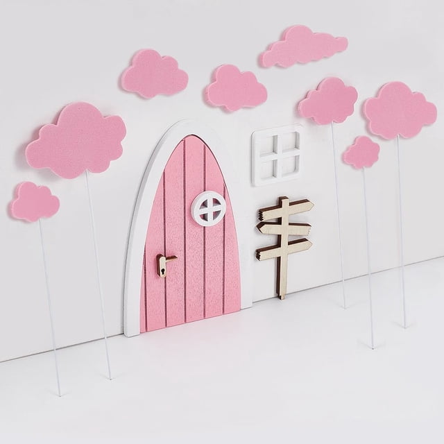 Kit de 15 mini puertas de madera para jardín de hadas, color rosa perla, decoración mágica para el hogar, bodas y fiestas.