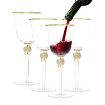 Premium Wine Glasses Set of 4 - Crystal Long Stem Wine Glass with Gold Rim & Rhinestone Design - 18 oz