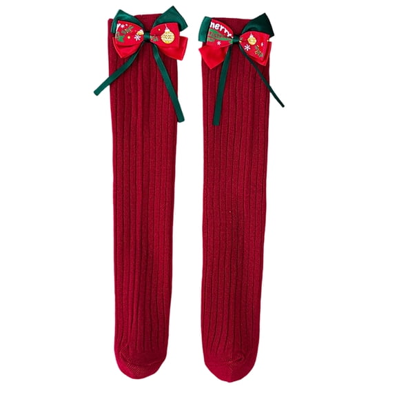 Girls Knee High Socks Kids Length Novelty Holiday Fall Winter Warm Fuzzy Fleece Socks Running Dress Bow Stockings C Free