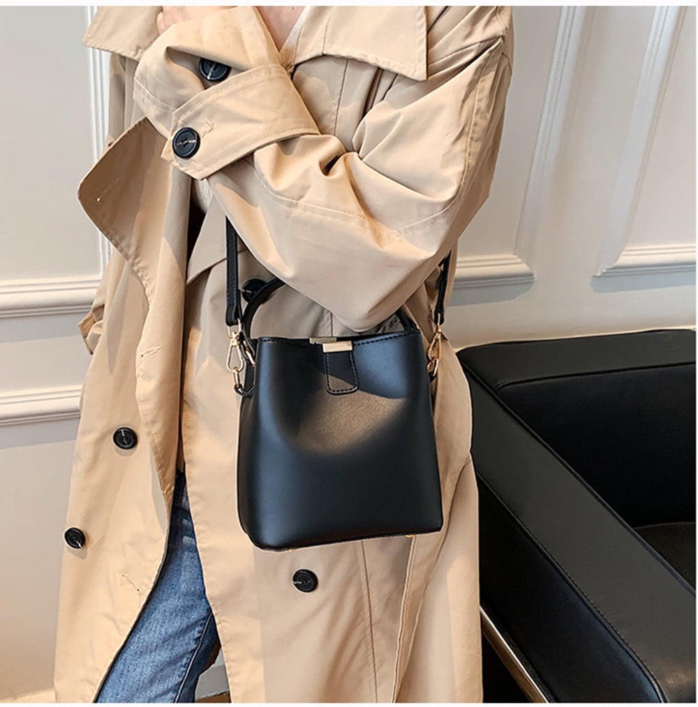 Leather Bucket Crossbody Bag for Women Medium Hobo Purse Handbag Fashion Ladies Top Handle Tote Shoulder Bag