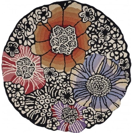 4 ft. Round Red & Black Floral Area Rug