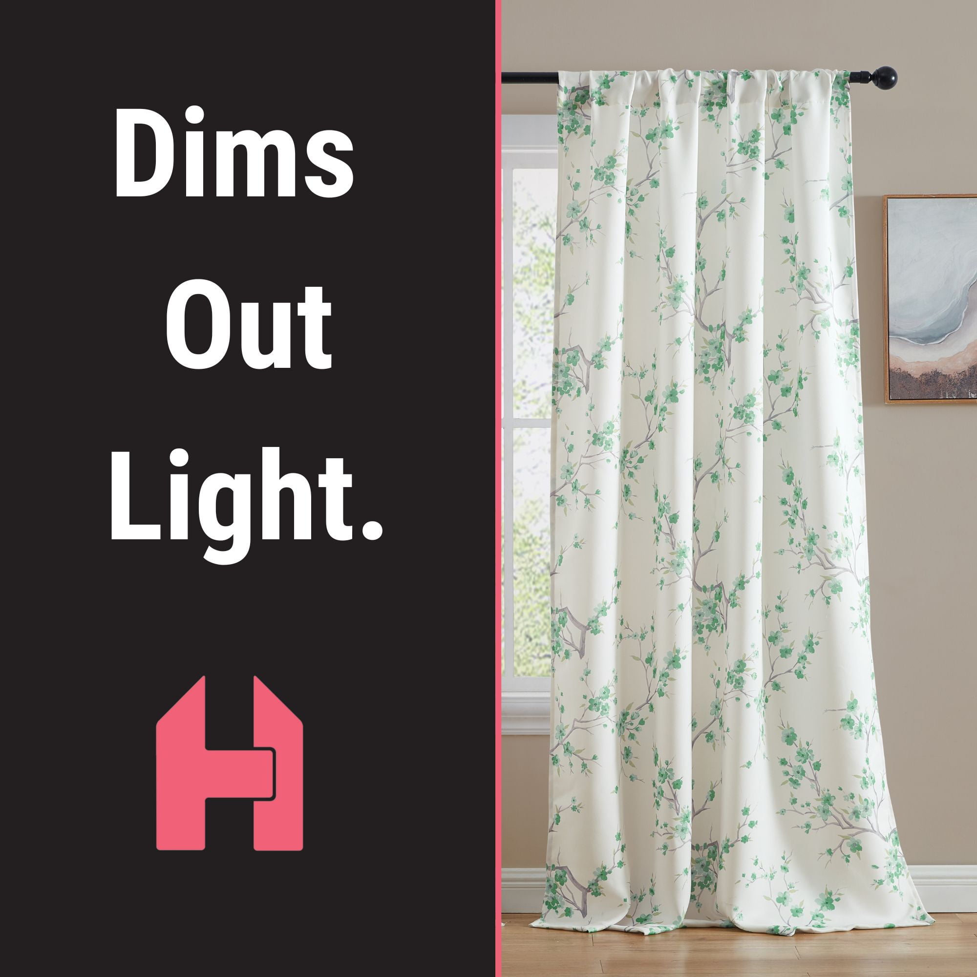 THD Yasmine Floral Room Darkening Rod Pocket Light Filtering Curtain Panels - Set of 2
