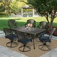 thumbnail image 7 of MEETWARM 7-Piece Outdoor Patio Dining Set, All-Weather Cast Aluminum Patio Conversation Set with 6 Cushioned Swivel Rocker Chairs for Backyard Garden Deck, 1 Rectangular Table, Navy Blue, 7 of 7