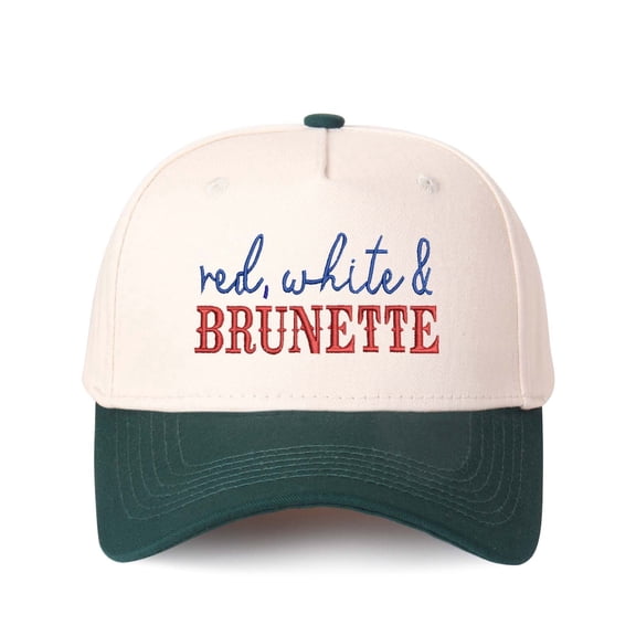 Red, white&BRUNETTE Letter Embroidered Color Block Trucker Hat Unisex Adjustable Cotton Breathable Fashion Cap for Travel Daily Wear