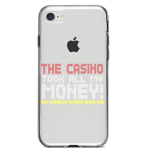 DistinctInk Clear Shockproof Hybrid Case for iPhone 7 8 SE (2020 Model) 4.7" Screen TPU Bumper Acrylic Back Tempered Glass Screen Protector - The Casino Took All My Money