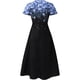thumbnail image 5 of Puntoco Vestido De Manga Corta Con Cuello En V, Vestido De Dobladillo Irregular De Gasa De Manga Corta Plisado Con Cuello En V Estampado Para Mujer Azul L, 5 of 5
