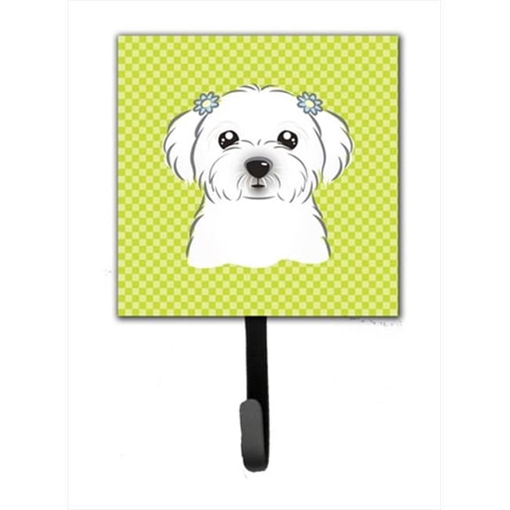 Checkerboard Lime Green Maltese Leash Or Key Holder, 4.25 W x 7 H In.
