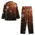 thumbnail image 4 of Women's 2 Piece Christmas Printed Home Casual Set: Long Sleeve Button-Up Top & Wide Leg Pants, Brown, Size XL, 4 of 4