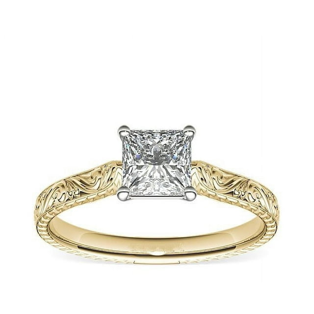 1.00 Carat Excellent Princess Cut Real Diamond New Design Solitaire Ring for Wedding Solid 18K Yellow Gold Size 11
