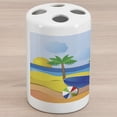thumbnail image 1 of Graphic Beach Ceramic Toothbrush Holder, Paper Cut Art Style Sea View at Summer Surf Board Ball Flip Flops Umbrella, Decorative Versatile Countertop for Bathroom, 4.5" X 2.7", Multicolor, 1 of 4